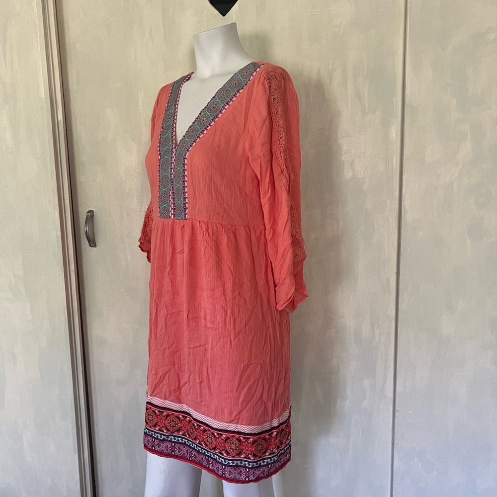 Coral salmon pink orange Embroidered lace Boho Dress/beach coverup